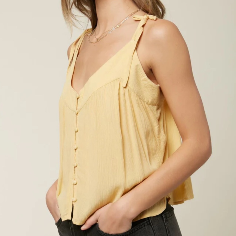 Nwt O'neill ‘May Solid Top’ Yellow Knit Button Do… - image 3
